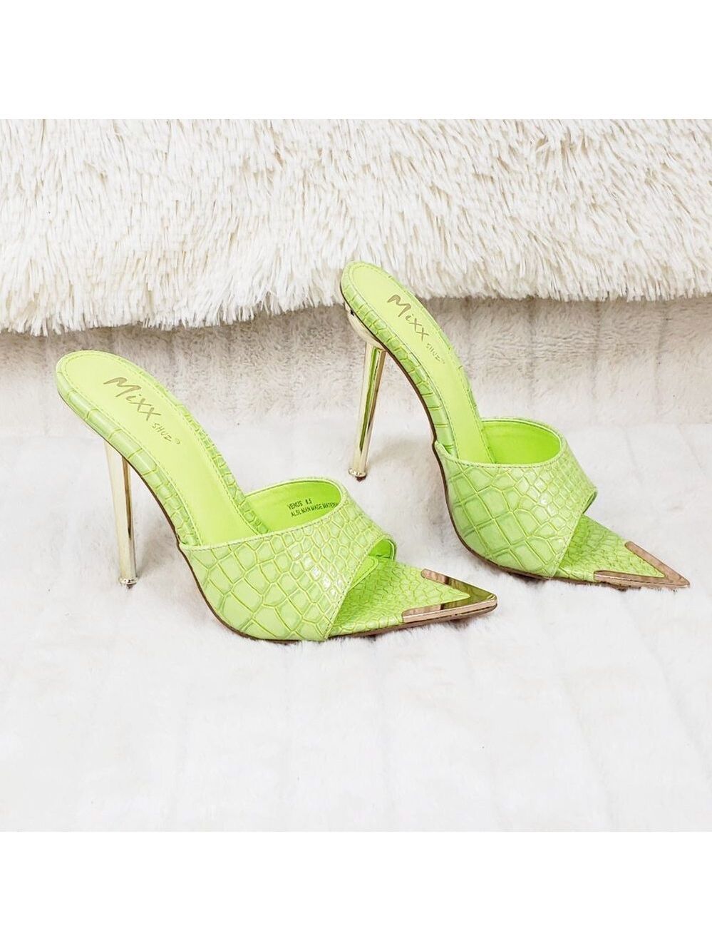 Venus Lime Green Slip On Pointy Toe High Heel Slides